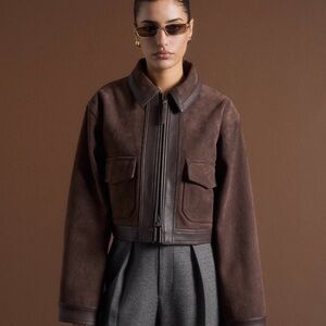 Maniere De Voir Brown Bomber Jacket with Classic Styling